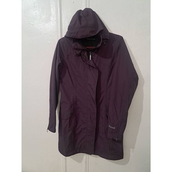 Marmot womens small long DARK PURPLE rain jacket lightweight full zip hoodie - Picture 1 of 6